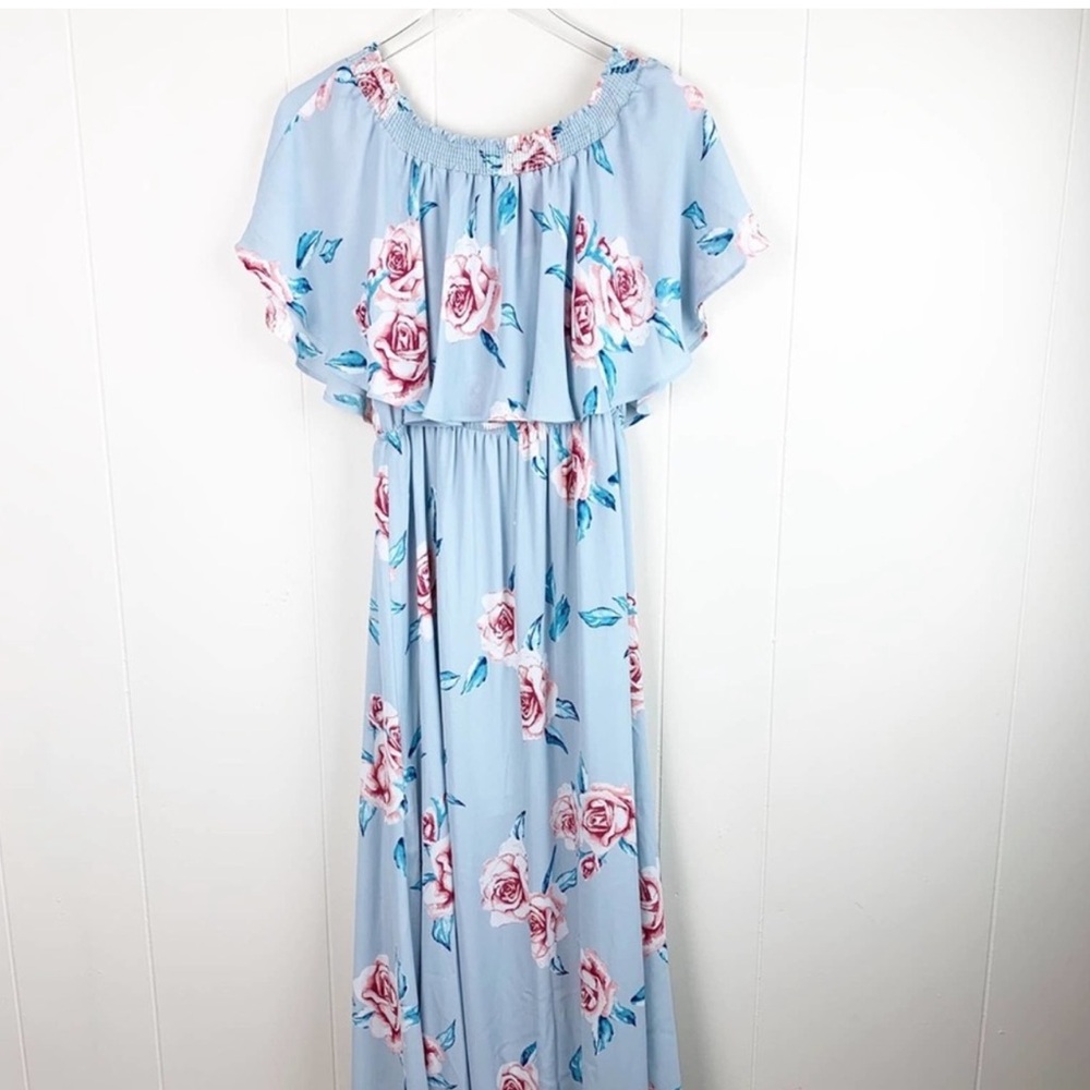 Show Me Your MuMu Hacienda Floral Off the Shoulder Maxi Dress XL Blue